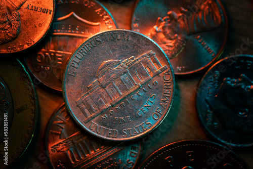 Macro close up of American dime coin