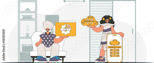 illustrationGuy and gal are partners in the IoT biz, vector style illustration of modern characters.