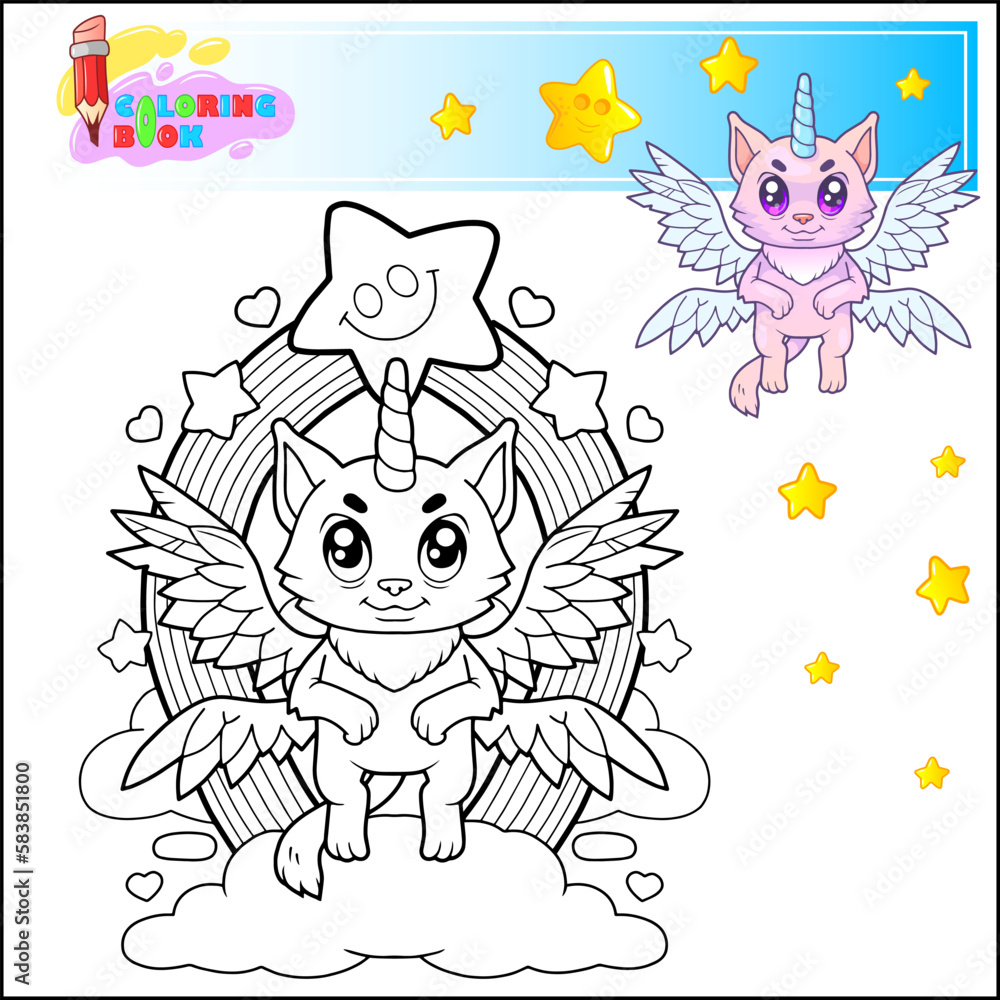 cute cat unicorn coloring page