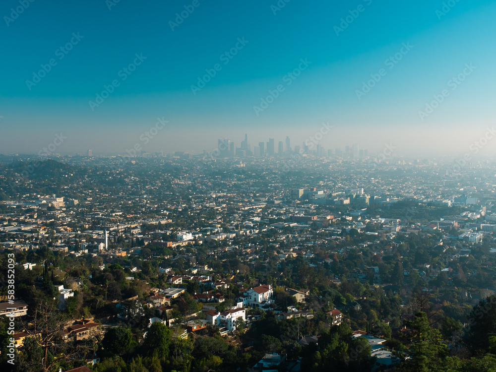 View of skyscrapers in downtown Los Angeles from Griffith Park