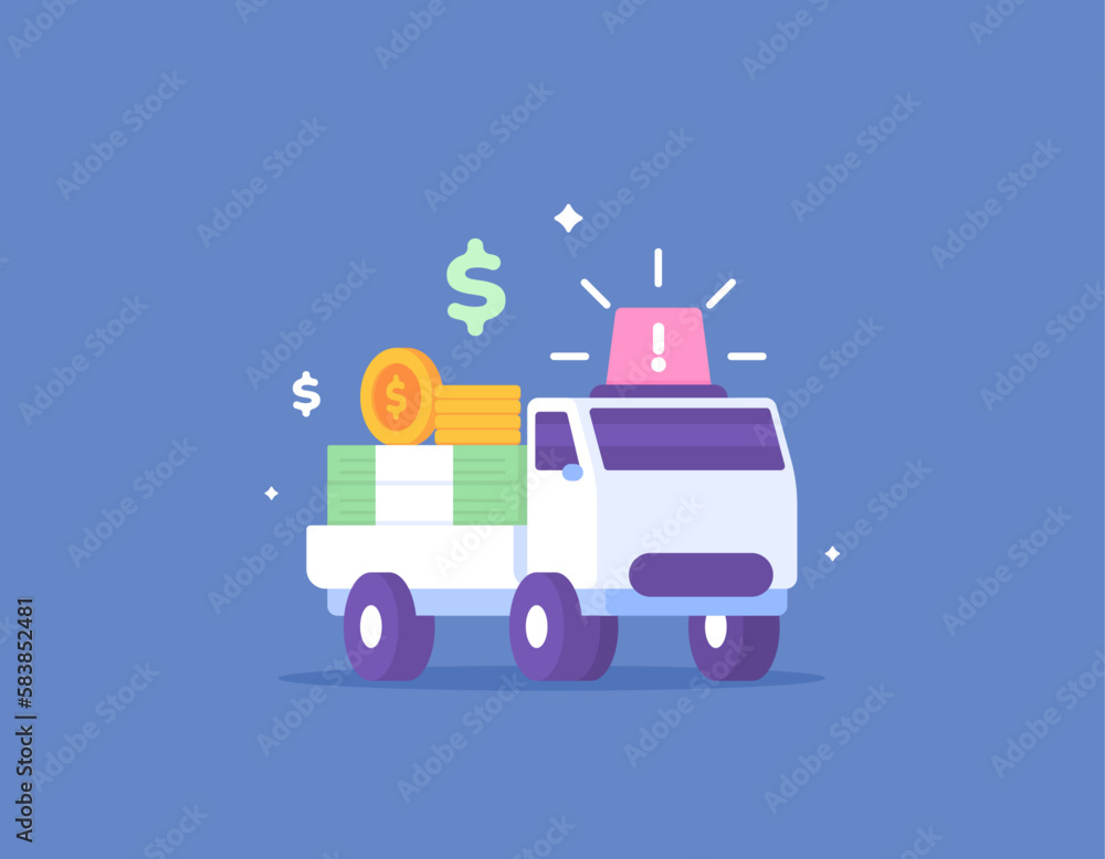 Fototapeta premium money or emergency fund. money that used to precarious circumstances. a pickup truck that carries a lot of money. vehicle or transportation. illustration concept design. vector elements