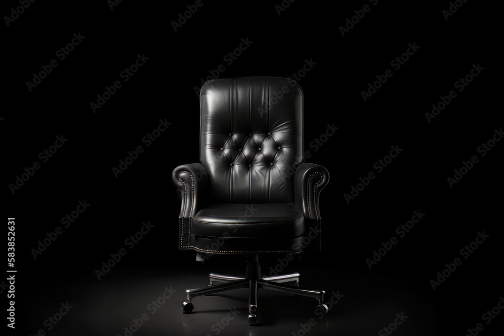 Fototapeta premium Black office chair on Black background. Generative ai