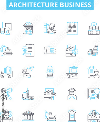 Architecture business vector line icons set. Building, Design, Structures, Construction, Property, Planning, Residential illustration outline concept symbols and signs