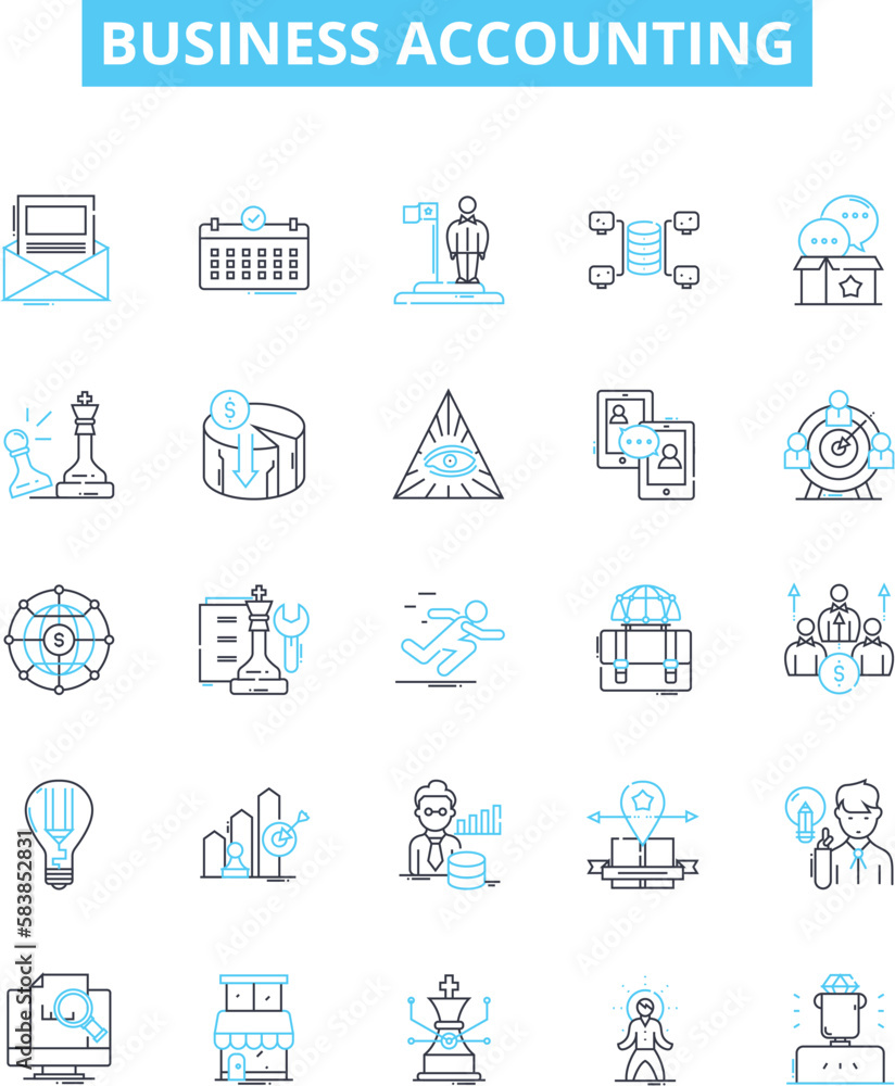Business accounting vector line icons set. Accounting, Business, Finance, Bookkeeping, Taxation, Ledger, Profits illustration outline concept symbols and signs