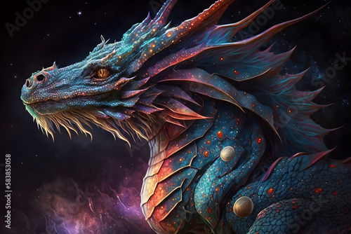 Abstract colorful dragon. Generative AI © PIRMYN