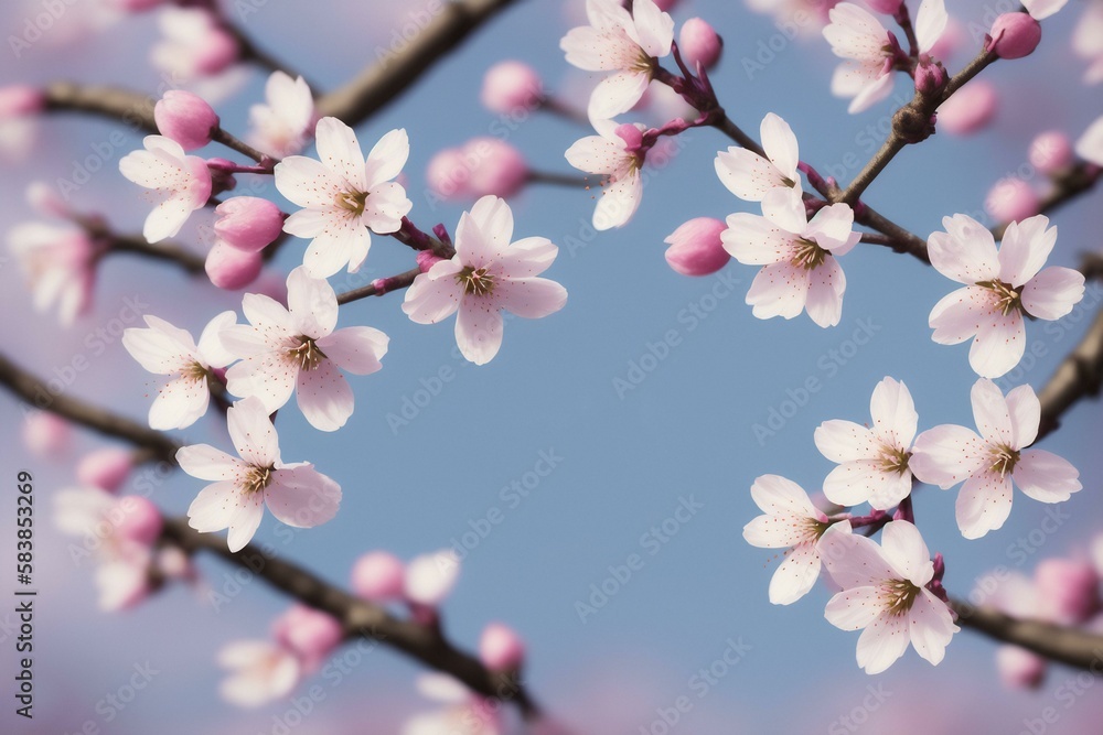 Blooming cherry blossom tree, spring fever, photorealistic, Generative AI