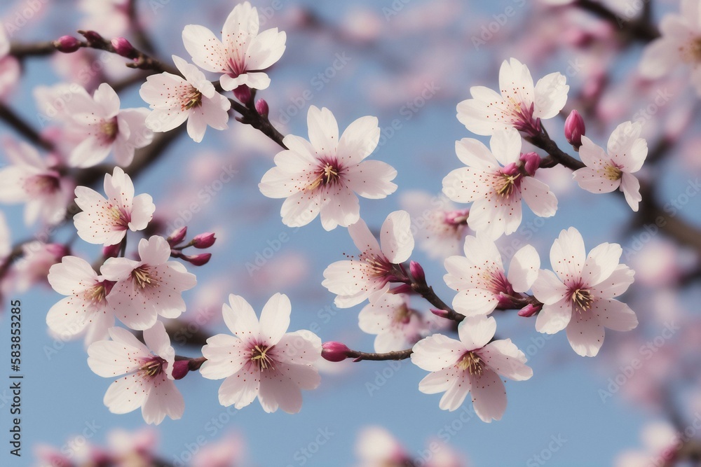 Blooming cherry blossom tree, spring fever, photorealistic, Generative AI