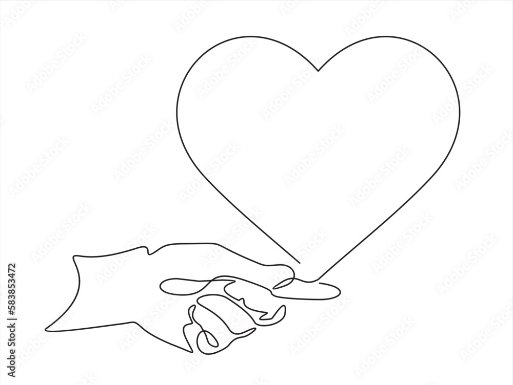 One continuous line drawing of hand holding heart.vector illustration One continuous line drawing of hand holding heart.vector illustration
