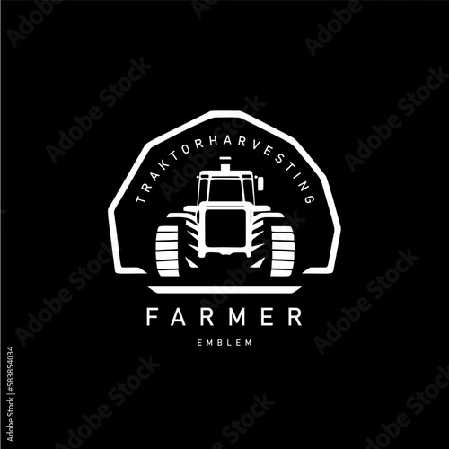 Fotografija Tractor emblem, farm workhorse sign, agriculture logo, Fieldwork Machinery icon