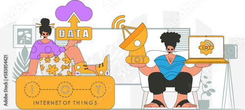 Guy and gal are a talented duo in the IoT sphere, drawn with a contemporary flair.