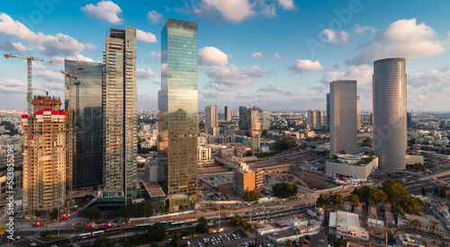 Tel Aviv aerial panorama. Modern glass skyscrapers