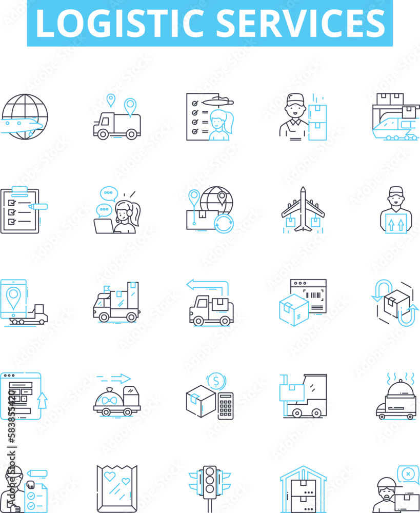 Logistic services vector line icons set. Logistics, Services, Delivery, Shipping, Freight, Management, Supply illustration outline concept symbols and signs