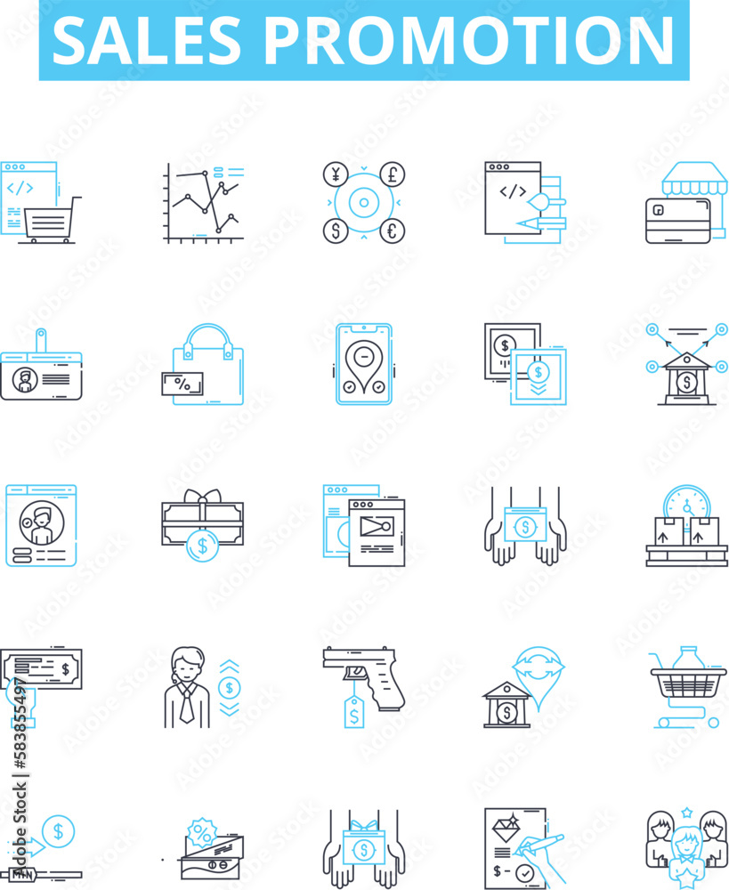 Sales promotion vector line icons set. Discounts, Deals, Offers, Coupons, Giveaways, Samples, Freebies illustration outline concept symbols and signs