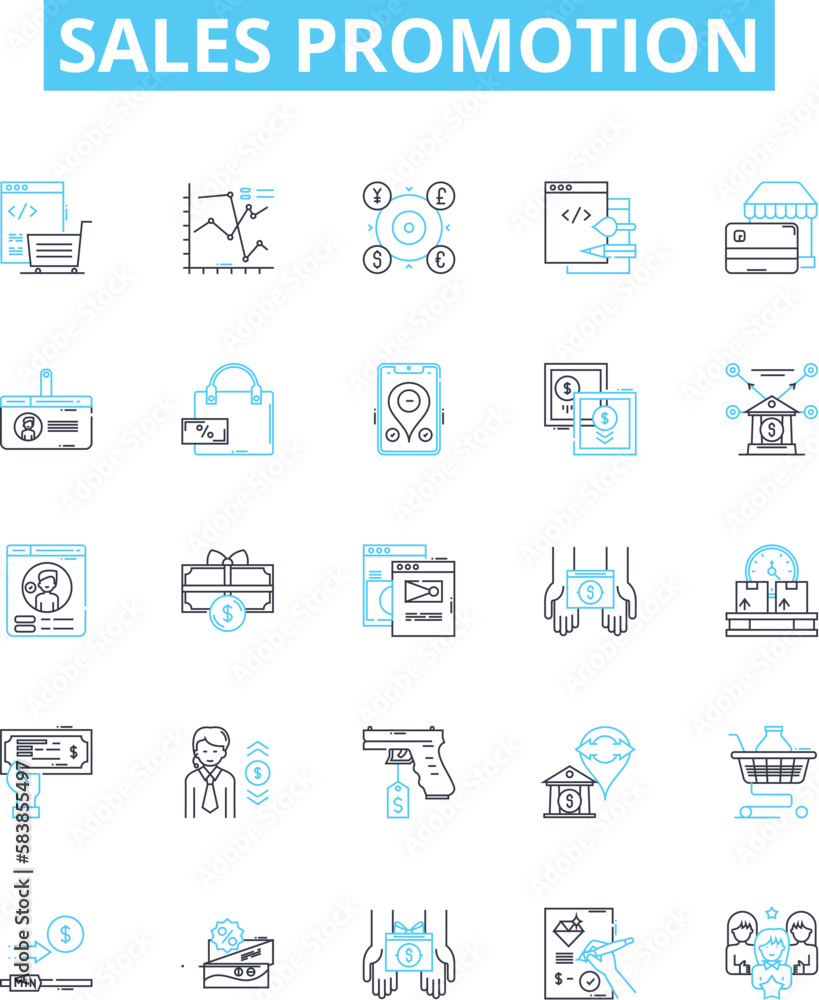 Sales promotion vector line icons set. Discounts, Deals, Offers, Coupons, Giveaways, Samples, Freebies illustration outline concept symbols and signs Sales promotion vector line icons set. Discounts, Deals, Offers, Coupons, Giveaways, Samples, Freebies illustration outline concept symbols and signs