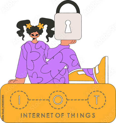 A girl clutches a huge lock tightly in her hands.