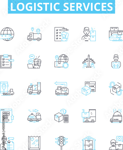 Logistic services vector line icons set. Logistics, Services, Delivery, Shipping, Freight, Management, Supply illustration outline concept symbols and signs