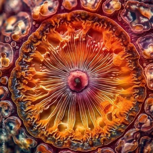 Ultra macro photography of fantastic colourful microorganisms, made with Generative AI