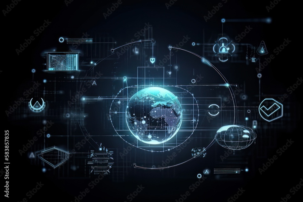 Connections system global world view 3D rendering. Generative ai Connections system global world view 3D rendering. Generative ai