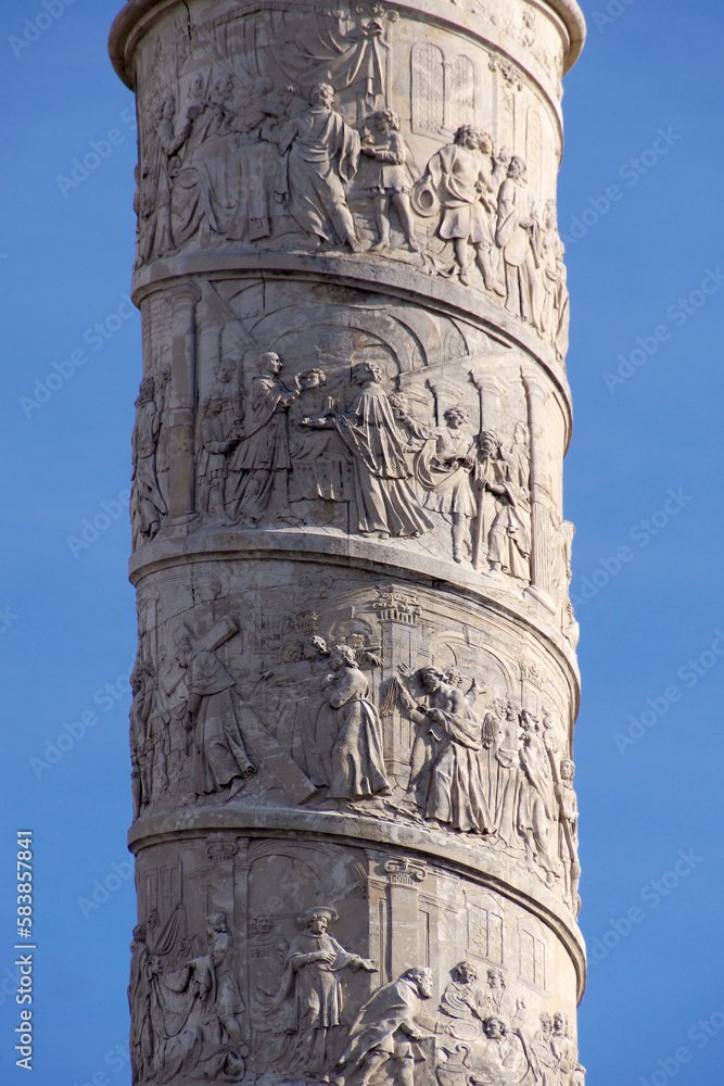 Vienna (Austria). Baroque column next to the facade of the Church of St. Charles Borromeo in the city of Vienna.