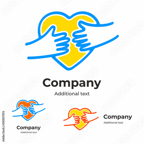 Love and care emblem logo with hands hugging the heart