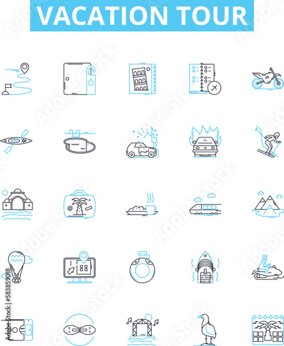 Vacation tour vector line icons set. Trip, Tour, Travel, Holiday, Journey, Excursion, Break illustration outline concept symbols and signs