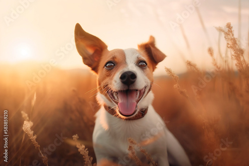 generative ai illustration of happy dog out in the nature