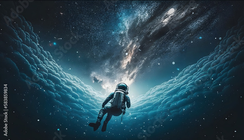 Astronaut in the wonderful space of galaxy. Generative AI