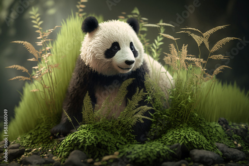 Alta realistic forest spawning pandas with grass with Generative AI technology © Ajit
