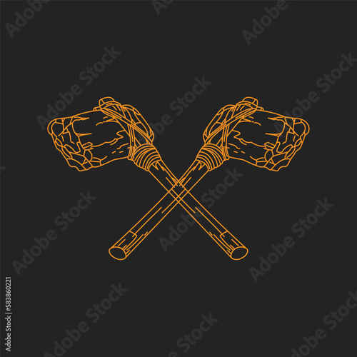 Simple stone axe monoline illustration 