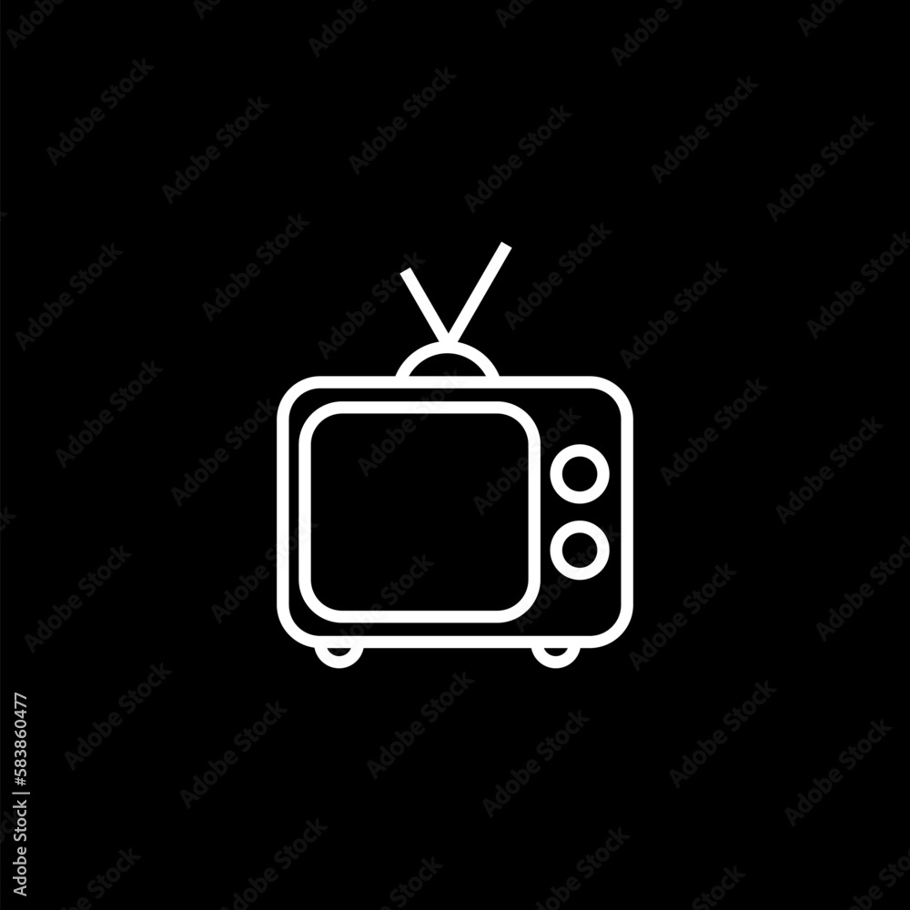 Old television icon isolated on black background Old television icon isolated on black background