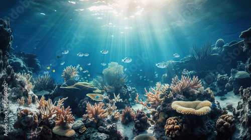 Ocean underwater scene of picturesque coral reef. Based on Generative AI