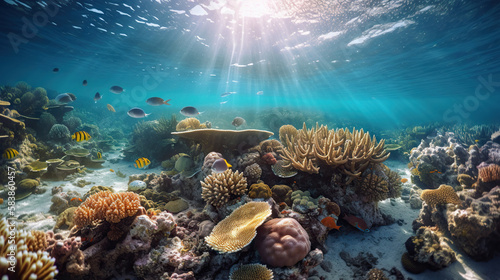 Ocean underwater scene of picturesque coral reef. Based on Generative AI © Yeti Studio