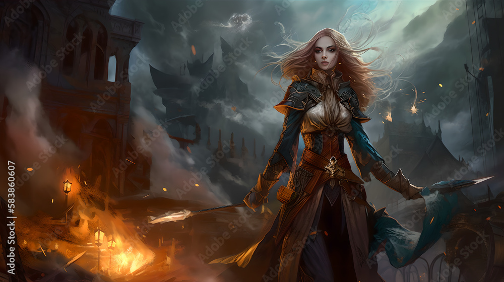 fantasy female character in a cool background (ai generated)