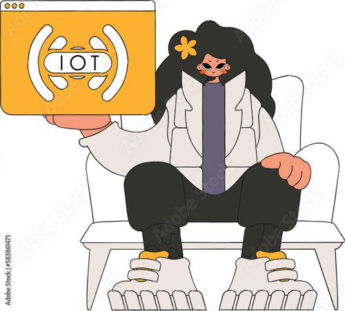 The girl grasps the Internet of Things logo firmly in her hands.