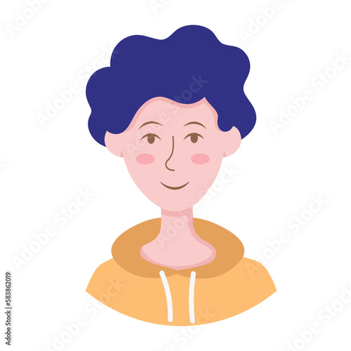 Doodle Flat Clipart. Simple portrait, avatar of a young man. All Objects Are Repainted.