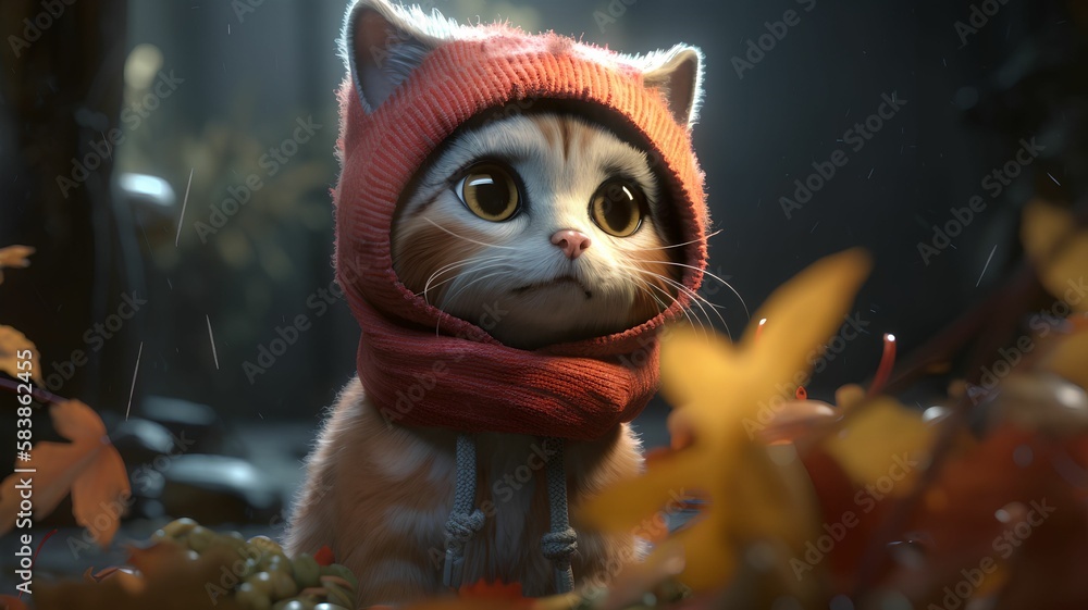 Kitty's Autumn Adventure, Image Ai Generated