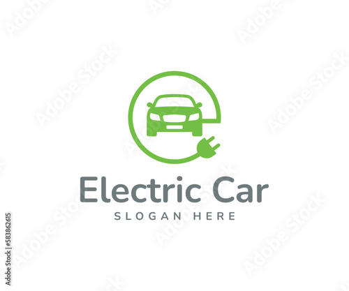 Electric car logo vector. Electric vehicle charging station logo. Electric car sign button
