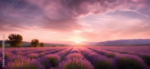 Picturesque field of lavender. Based on Generative AI