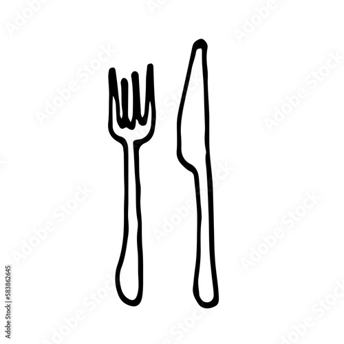 fork and spoon in doodle style. hand drawn vector illustration cutlery set