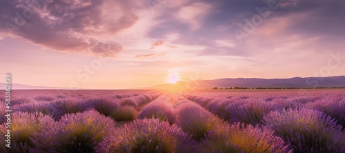 Picturesque field of lavender. Based on Generative AI