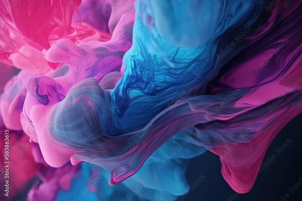 Dynamic Blue and Magenta color splash fine art in the dark background. Generative AI Dynamic Blue and Magenta color splash fine art in the dark background. Generative AI