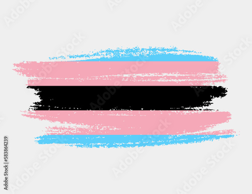 Black Trans Flag painted with brush on white background. LGBT rights concept. Modern pride parades poster. Vector illustration