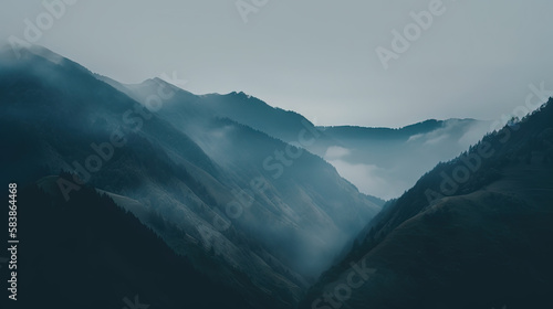mountains in the fog - generative ai