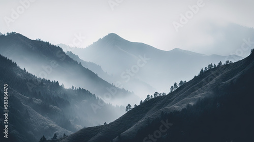 mountains in the fog - generative ai