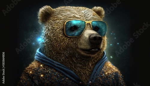 Cute bear in a gold jacket and gold glasses © davstudio