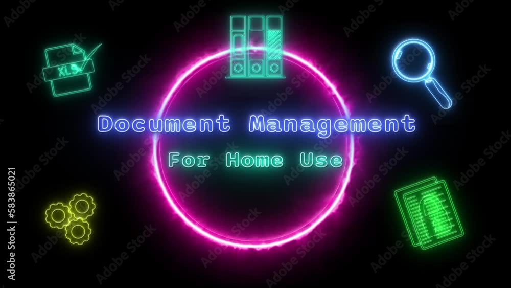 Document management for home use Neon green-blue Fluorescent Text Animation pink frame on black background Document management for home use Neon green-blue Fluorescent Text Animation pink frame on black background