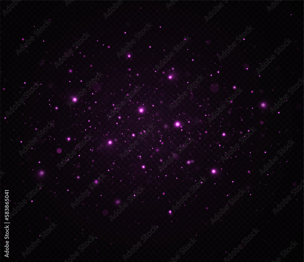 Glowing dust particles effect. Cosmic glittering light effect on transparent background. Christmas concept.