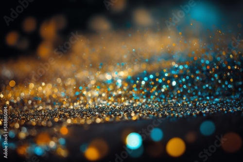 background of abstract glitter lights. gold and black. de focused. banner, generative ai