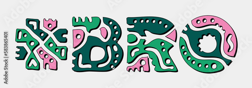 BRO Hashtag. Doodle isolate text. Colored curves decorative doodle letters. Folk artwork style. Hashtag #BRO for print, booklet, banner, flyer. Stock vector.