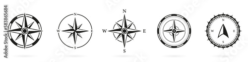 Navigational Direction to North, South, West, East Symbol. Navigation Equipment Solid Sign. Compass Silhouette Icon Set on White Background. Rose Wind Glyph Pictogram. Isolated Vector Illustration